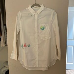 Taiwanese Woman White Shirt with Colorful Prints